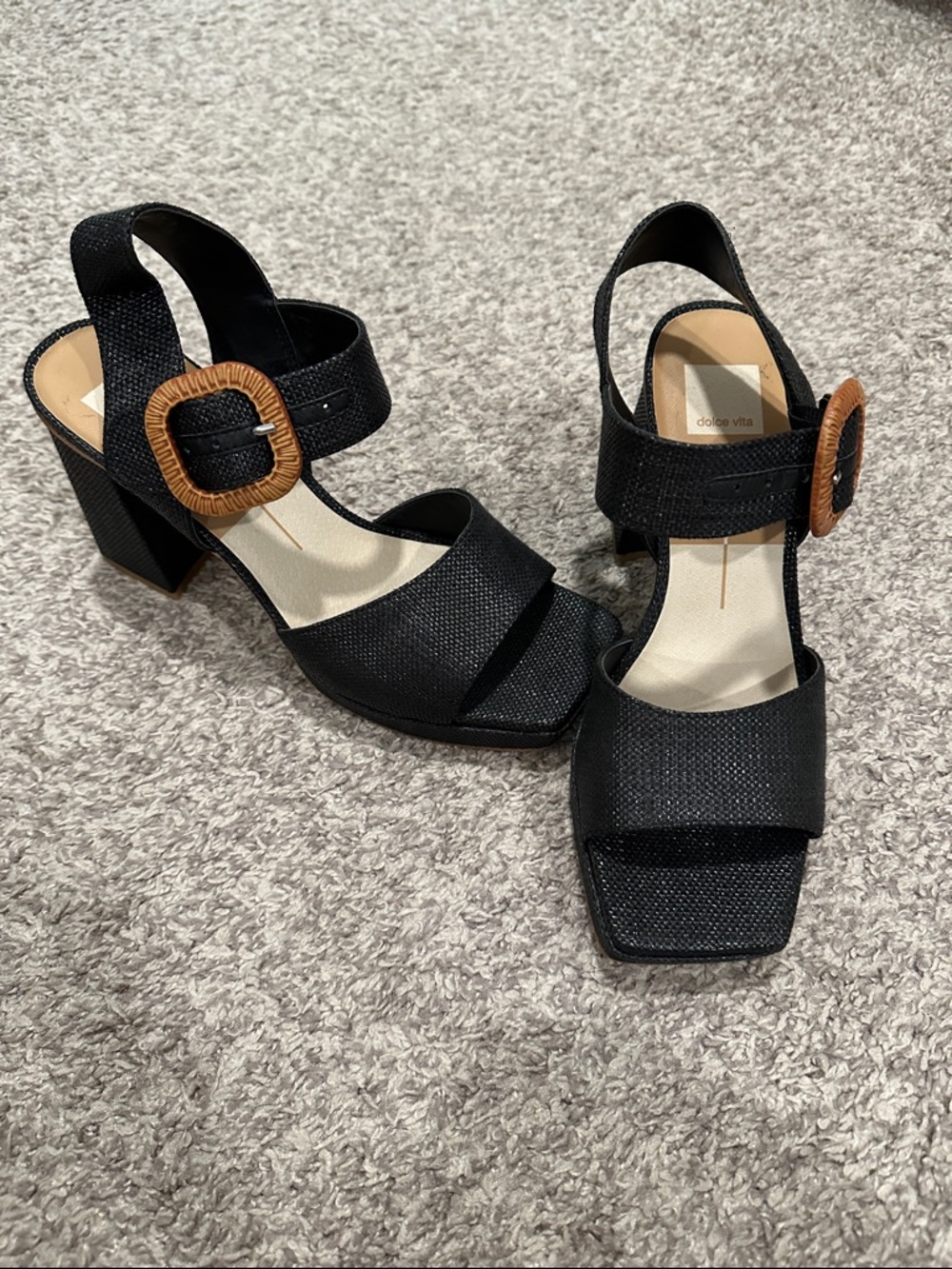 Dolce Vita Black Slingback Block Heels with Tan Buckle